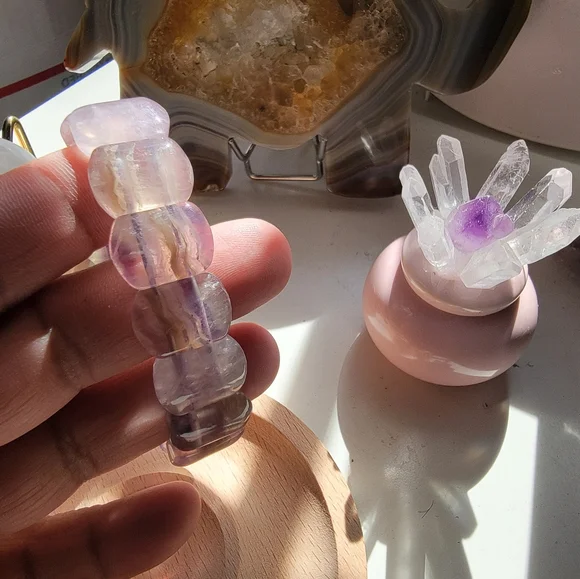 Purple Flourite Bangle Bracelet Natural - Picture 2 of 4